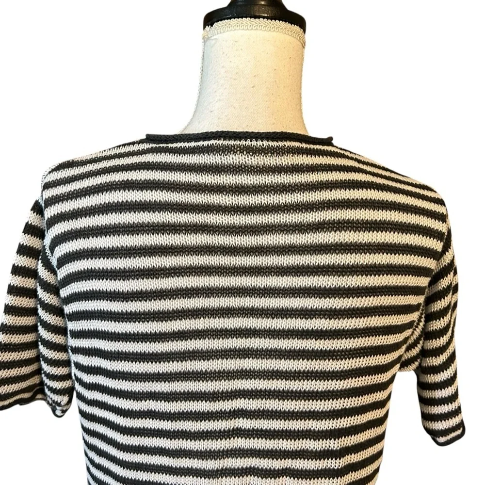 Eileen Fisher Organic Linen Knit Striped Round Neck Tunic Women’s SZ XXS in Grey